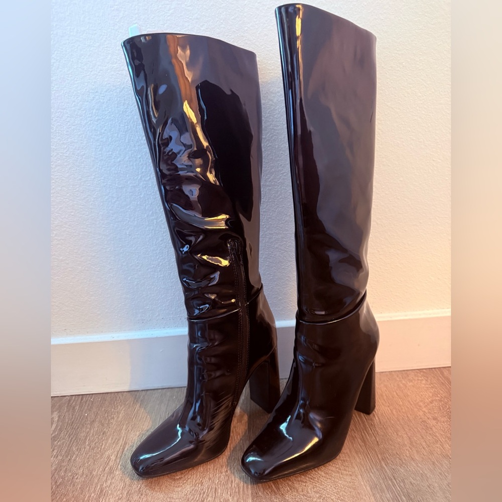 Steve Madden Black Patent Leather Knee-High Boots